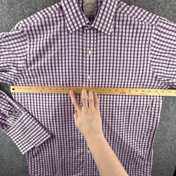 Brooks Brothers Traditional Cotton 15.5 33 Check Purple Non-Iron Shirt Button Up - Picture 5 of 16